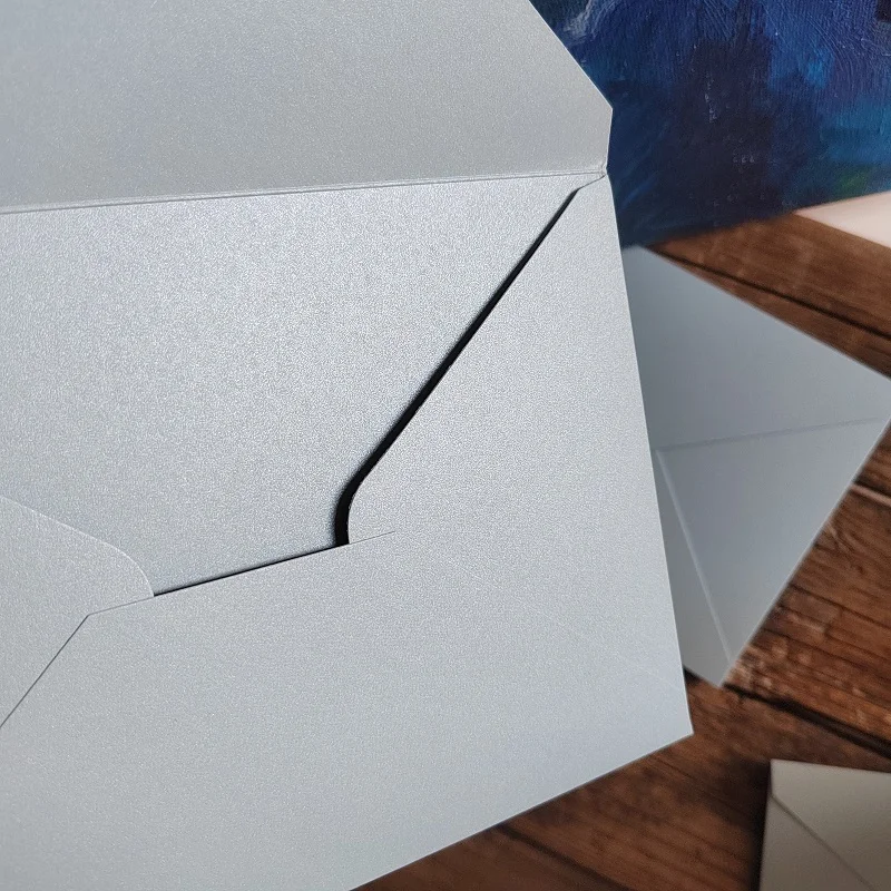 50x Dusty Blue Invitation Envelopes,thickness 250gsm,Shiny Pearl Paper