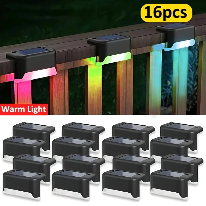 

4/16 упаковок светодиодный солнечный светильник для лестницы, водонепроницаемый проход, двор, ограждение, ступенька, ночник для наружного сада, границы, терраса, палуба