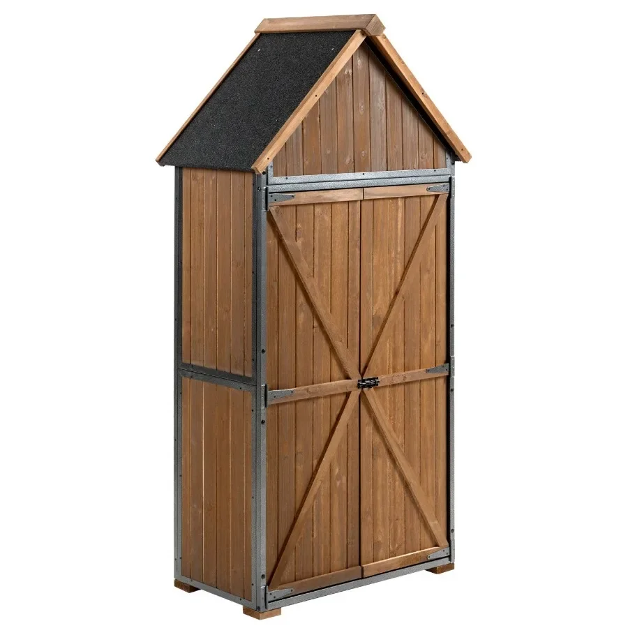

Outdoor Storage Cabinet 32.3"L X 21"W X 67"H Garden Shed Tool Shed with Metal Frame Structure for Backyard Garden Patio Lawn Br