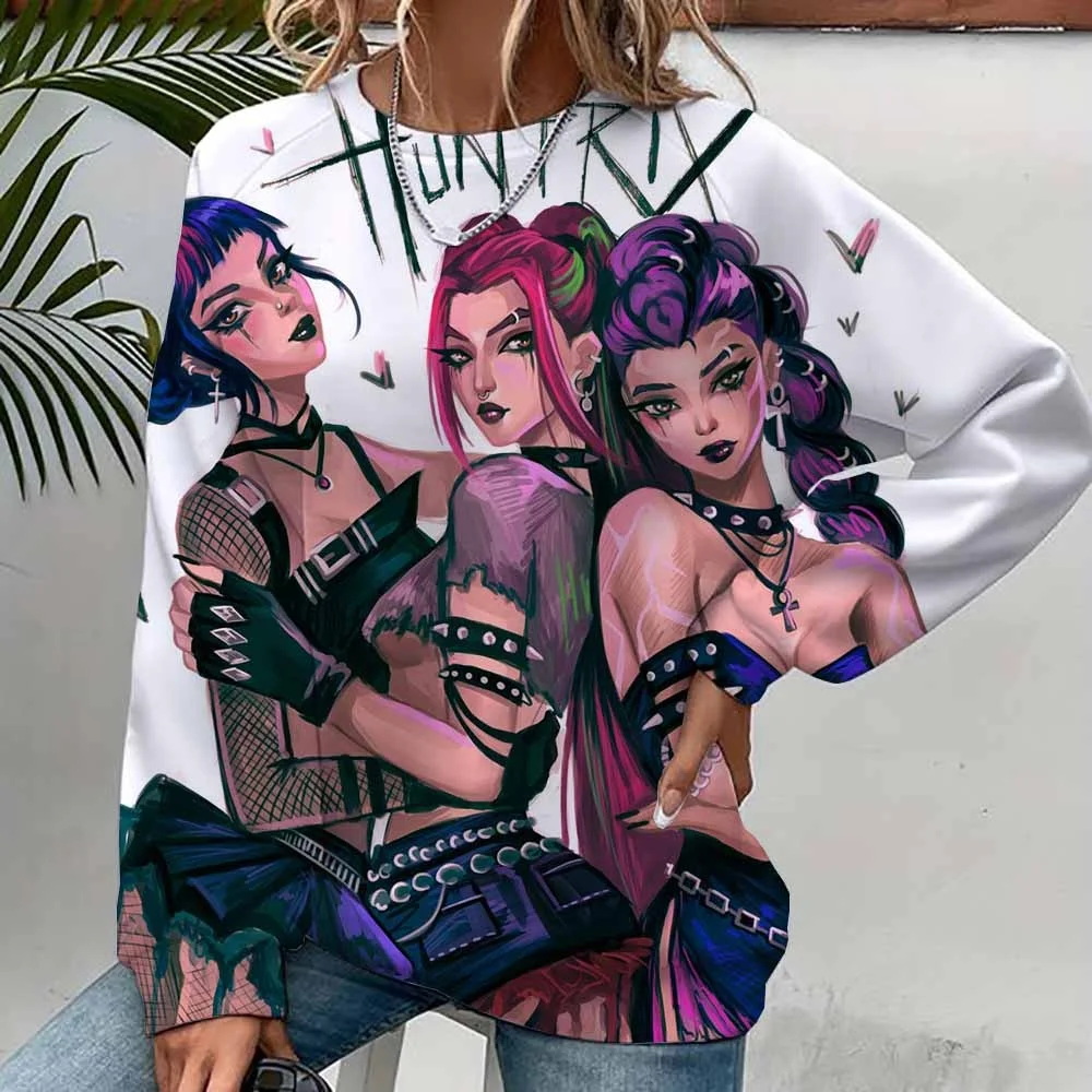 موضة جديدة طويلة الأكمام الجولة الرقبة أنيمي K-Pop شيطان الصيادين مطبوعة هوديي البلوز الشارع ارتداء المرأة البلوز هنتركس kpop