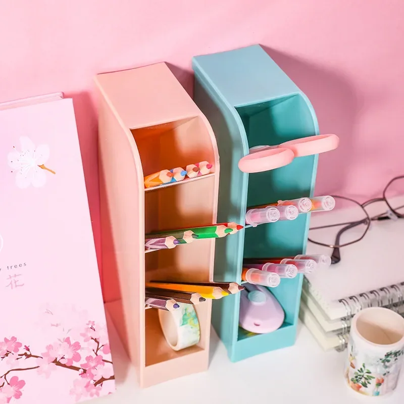 

Simple School Stationery - 4 Grid Desktop Storage Organizer for Candy Color Pen, Pencil, Makeup Brush, Lipstick