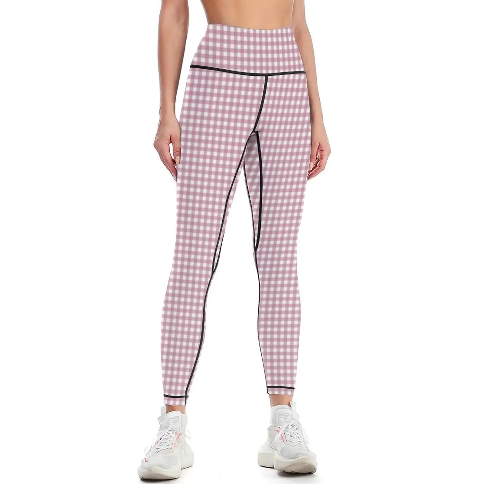 

rose pink gingham patterned Leggings gym clothing Sweatpants Women's high waist sports for Womens Leggings
