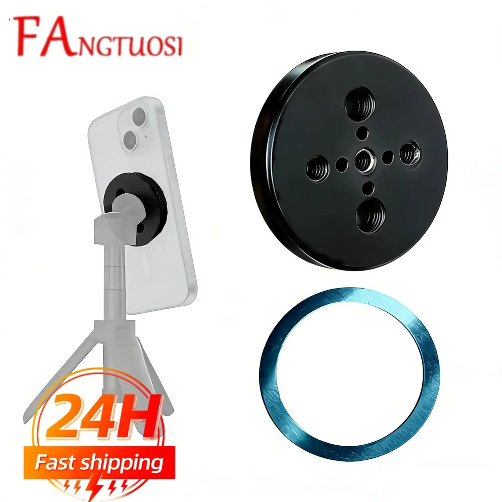 FANGTUOSI Magnetic Phone Holder: 360° Rotation, Works with 1/4'' & 3/8'' Arri-Locating Holes Tripod Mount (for Smartphones)