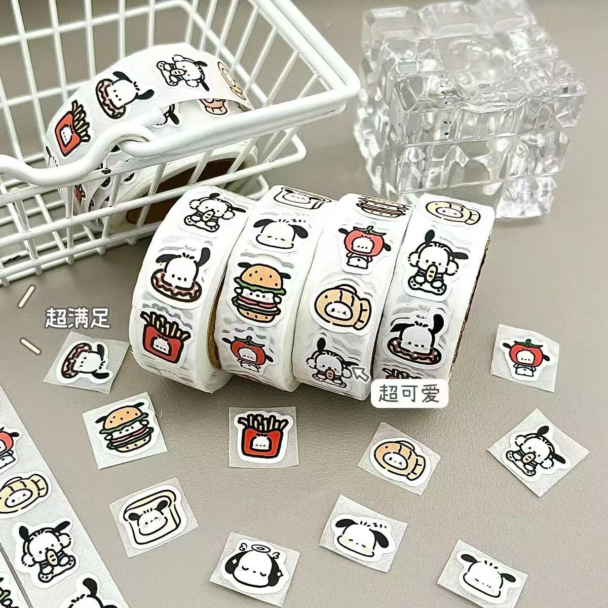 500pcs Pochacco Food-Themed Roll Stickers – Cute DIY Scrapbook Decor, High-Value Cartoon Sealing Stickers, Kids' Gifts