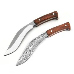 Mini cuchillo de hoja curva de acero inoxidable para exteriores, cuchillo recto de autodefensa, cuchillo de supervivencia de campo, cuchillo pequeño de Nepal, 1PC