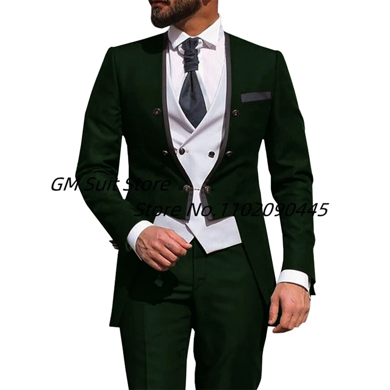 Suits For Men 3 Piece Luxury Tailcoat Slim Fit Jacket Vest Trousers 2022 New Groom Wedding Tuxedo