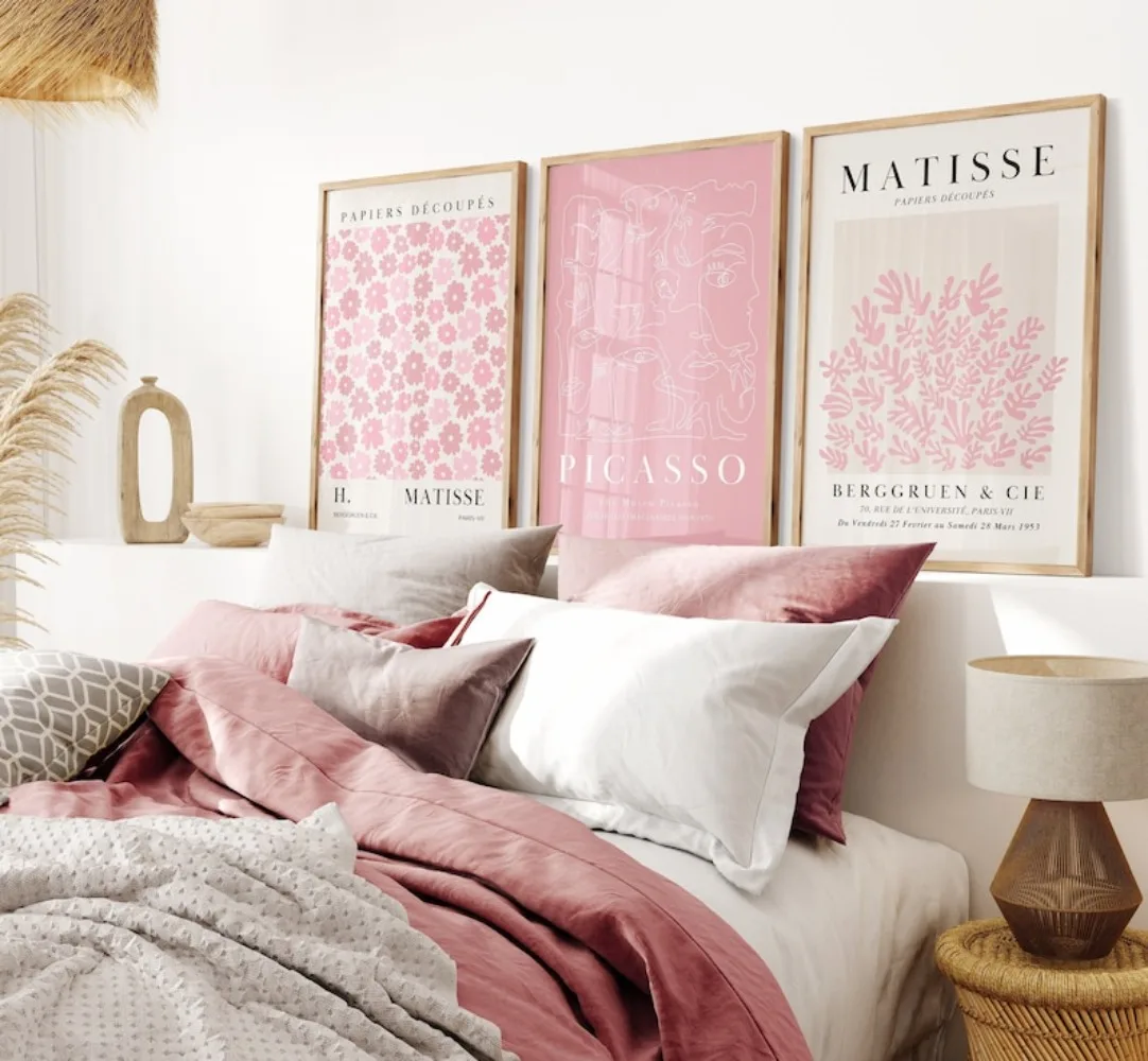 3pc Pink Matisse Print Sets,Printable Digital Downloads Gallery Wall Set Posters Pink Canvas Painting for Living Room Wall Decor