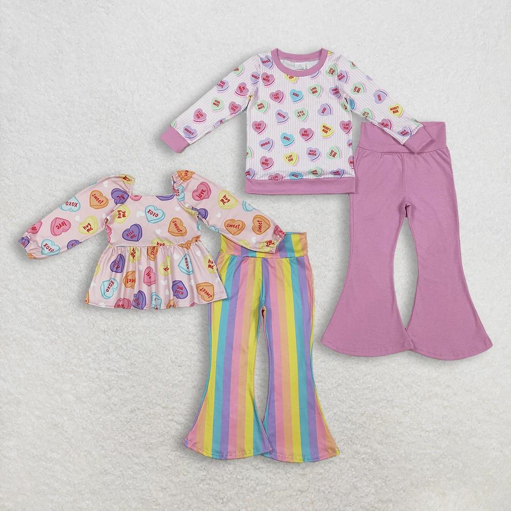 z1211-11 GLP2938 Wholesale Boutique kids clothes girl Matching Valentine love long sleeve pants Set Summer Children clothing