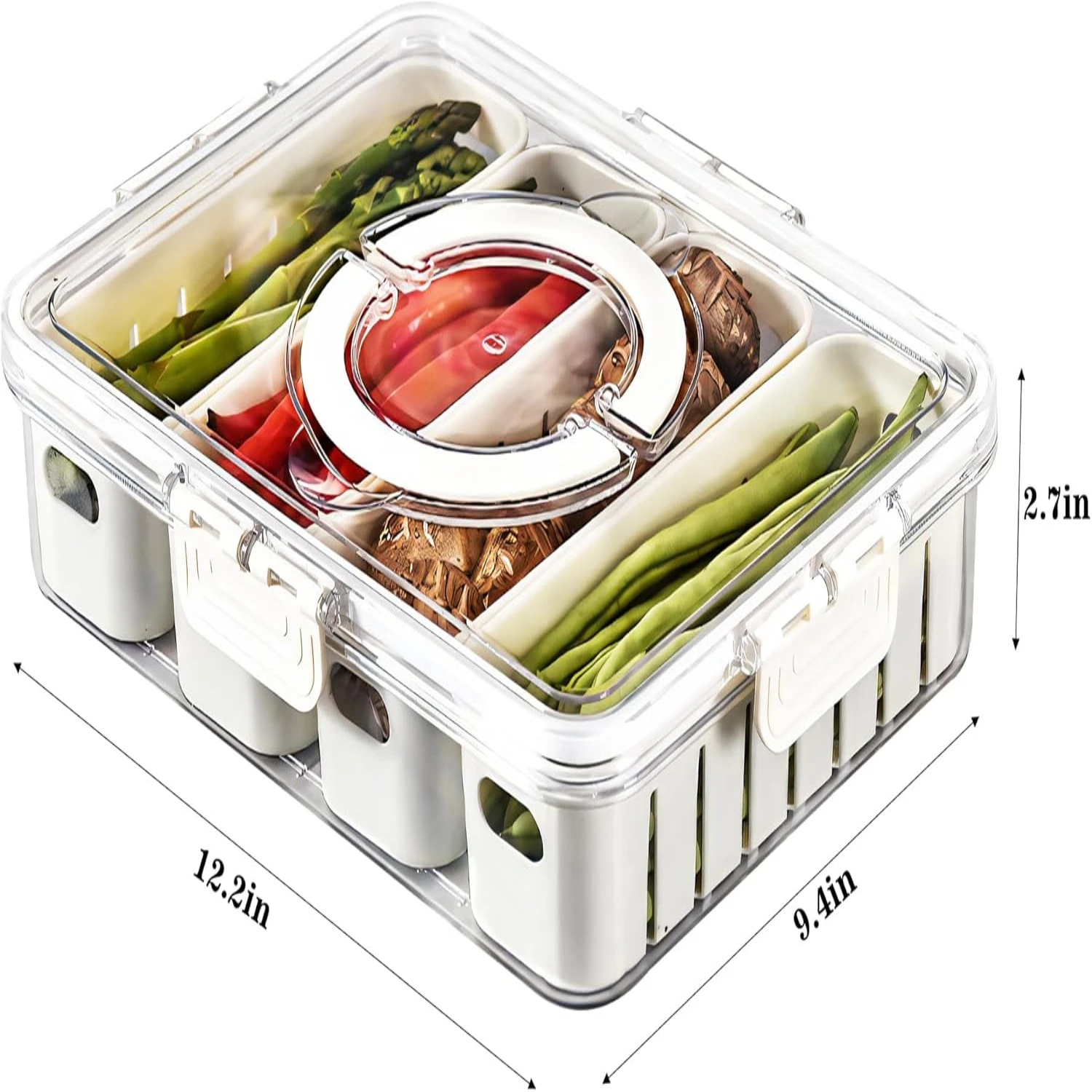 Divided Veggie Tray with Lid and Handle 8 Compartment Serving Tray with Dividers Portable Travel Snack Containers Stackable Snac