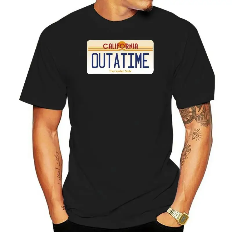 Outatime Number Plate Mens Printed Movie T-Shirt inspired by Back To The Future 2022 Fashion Short Sleeve Black T Shirt