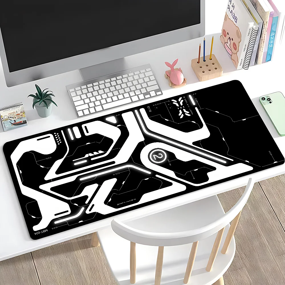 لوحة ماوس Cyberpunk Sci-fi Mech كبيرة مضادة للانزلاق بحواف مخيطة، حصيرة متينة لألعاب الكمبيوتر المحمول ​   لوحة المفاتيح XXL