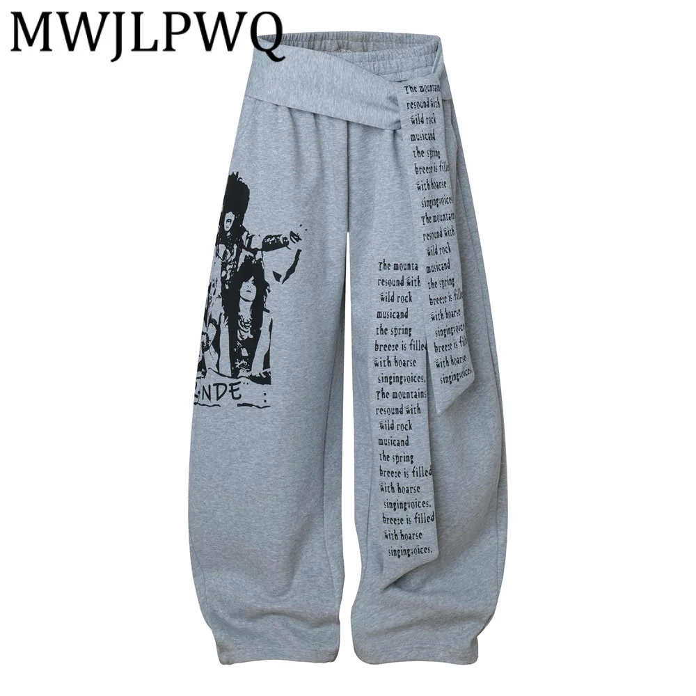 

MWJLPWQ Темные широкие брюки в уличном стиле с принтом Machete, мужские нишевые свободные дизайнерские осенние повседневные брюки с завязками 21832