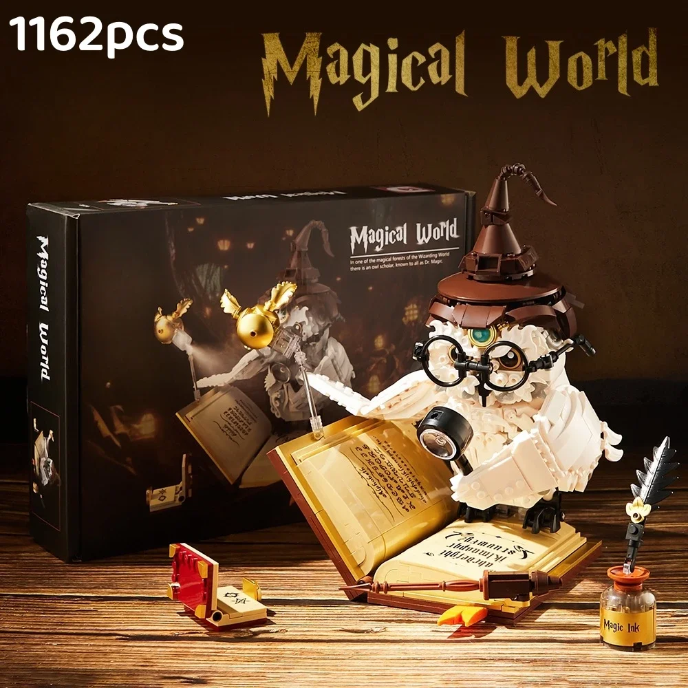 Moc coruja mágica modelo 1162 peças kit de blocos de construção brinquedo de haste iluminada com várias cenas para crianças e adultos presente criativo