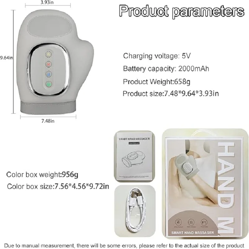 Cordless Hand Massager with Heat and Compression Electric Portable Wrist & Finger Massager 5-Level Adjustable Pressure Best Gift