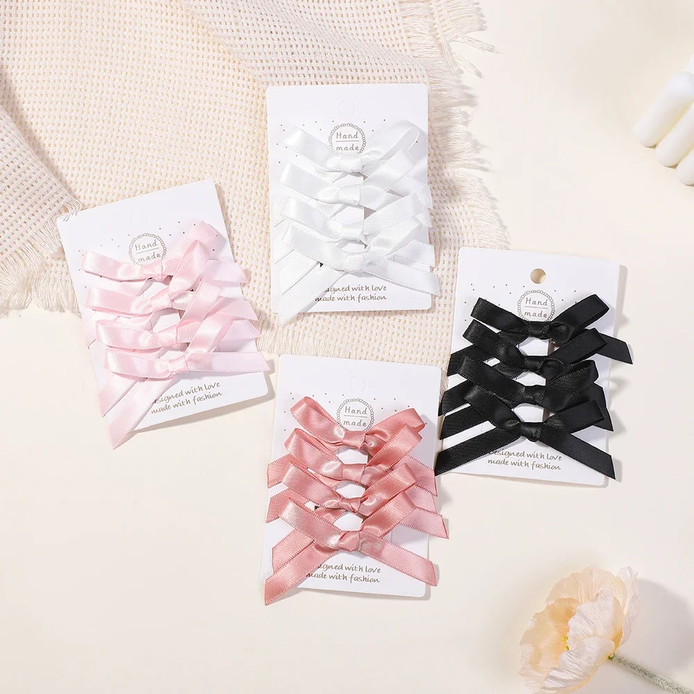 4pcs Girls' Sweet Bowknot Hair Clips Baby White Black Lovely Hairpins Ribbon Bow Headwear Sweet Cute Barrettes Hair Accessories