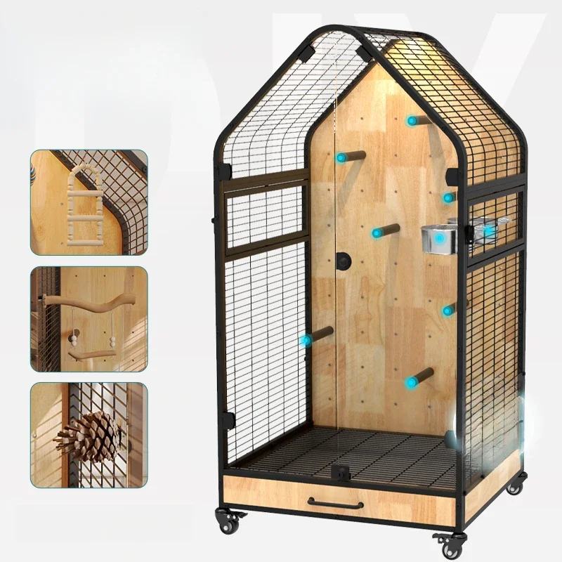 Luxury bird cage parrot villa, Zhongda panoramic luxury wrought iron ecological cabinet, gray machine monk station pole