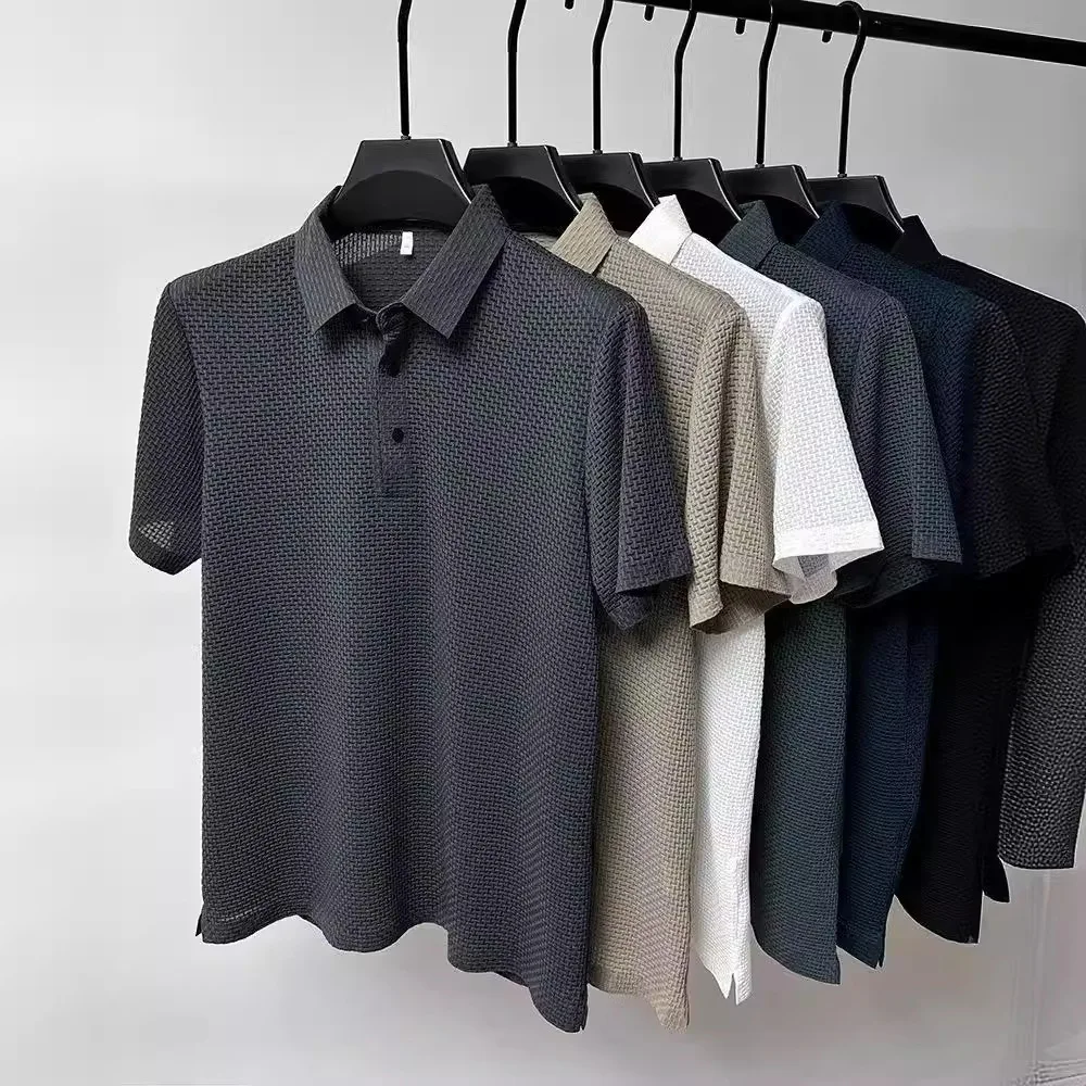 Men Short Sleeve Polo Shirt T-shirt Men's Summer lapel Casual Breathable T-shirt Ice Silk Short Sleeved Shirt Simple Top XL-5XL