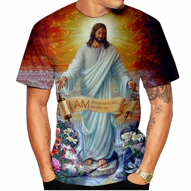 2022 Summer Men Ladies Jesus Religious 3D Printing T-Shirt Harajuku God Cartoon T-Shirt Men Summer Fashion Casual Street Large S