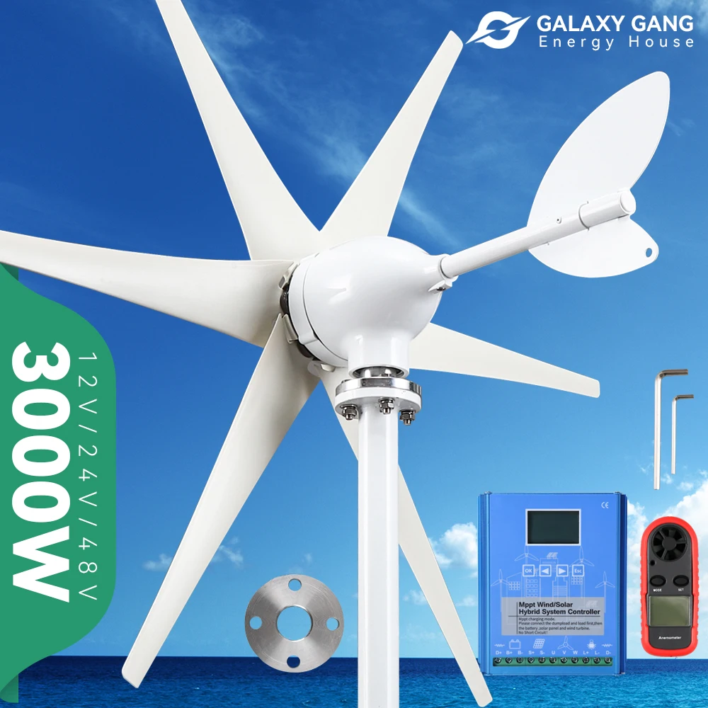 

Wind Power Generator Small Dynamo 3000w 12v 24v 48v Complete Kit With MPPT/Charge Controller Windmill RV Yacht Farm Home Use