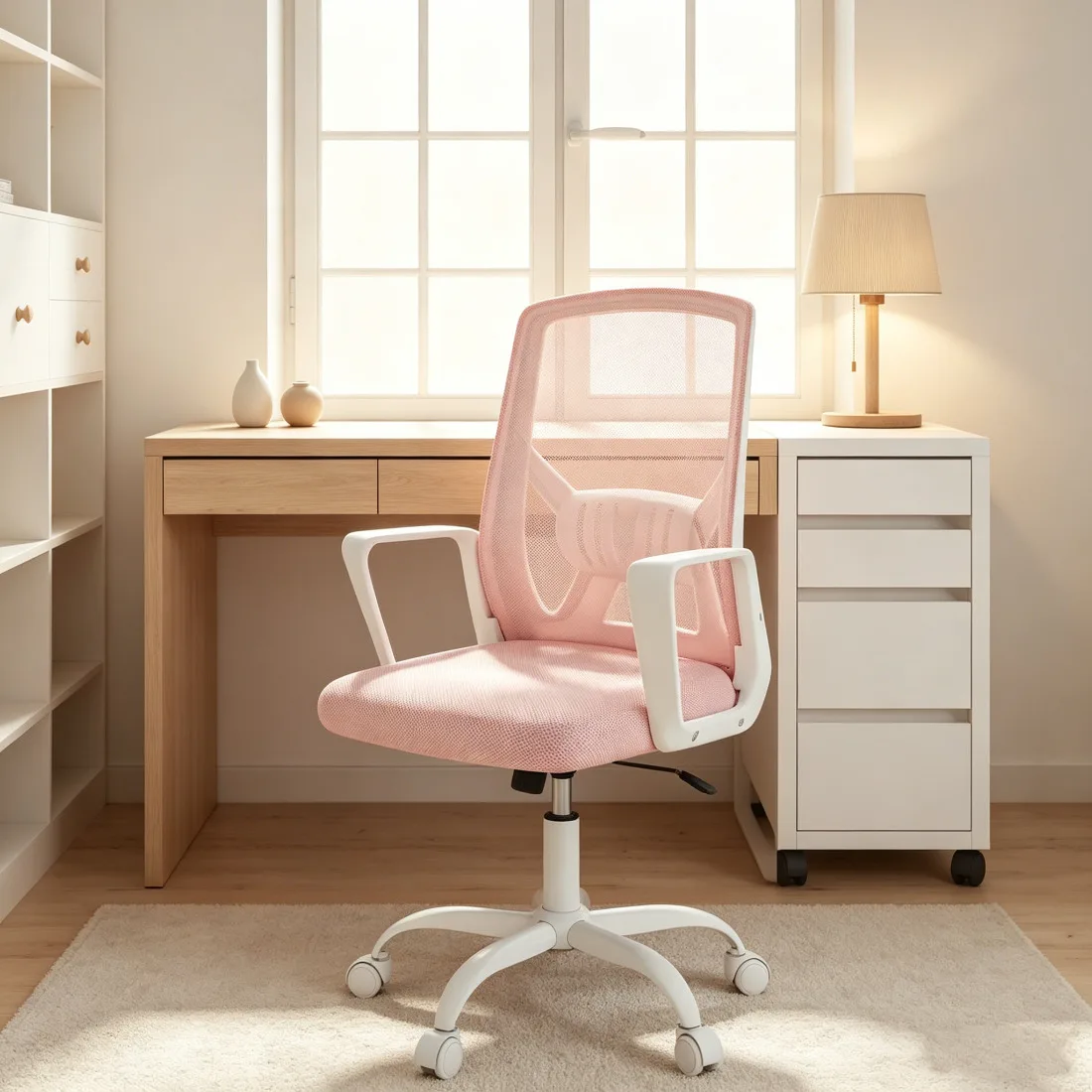Silla de oficina plegable con respaldo, asiento de malla transpirable y soporte lumbar ergonómico – Silla giratoria con altura ajustable para el hogar y el trabajo (solo silla)