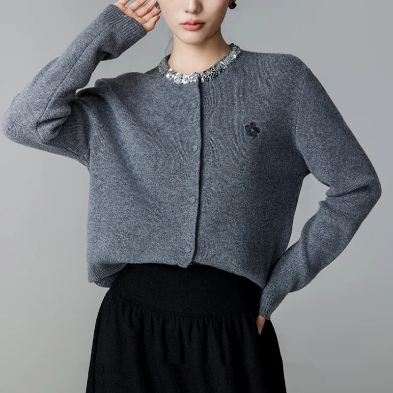 

2024 autumn winter Solid Color sweater Knitted Cardigan Women Single Breasted Long Sleeve tops Woman Round Neck Outwear sueter