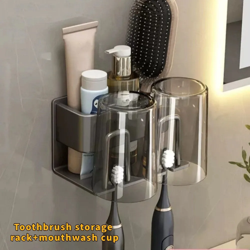 

Strong Load-bearing Toothbrush Holder Wall Mounted No Punching Install Bathroom Accessories Stable Practical