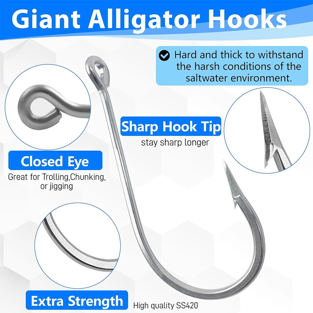 2Pcs 7731 Stainless Steel Fishing Hooks Large Shark And Tuna Bait Hooks Extra Strong For Saltwater Fishing Size 16/0 18/0 20/0