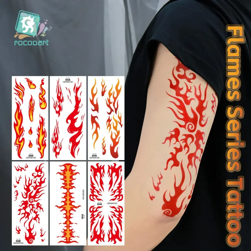 

6 Halloween waterproof red fire disposable temporary tattoo stickers for arms and legs