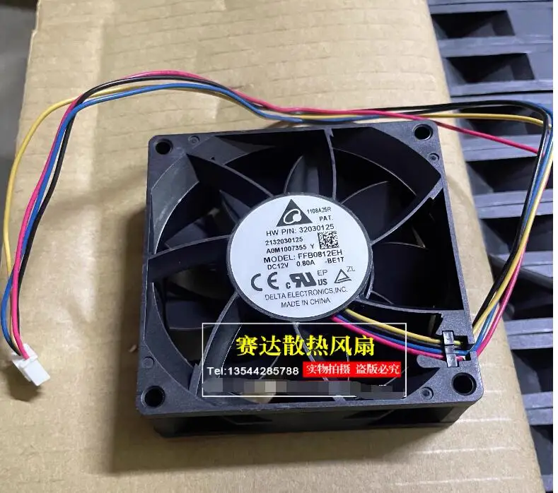 Ltsf لـ Delta Electronics FFB0812EH BE1T DC 12V 0.80A 80x80x25mm 4-Wire Server Cooling Fan8cm #1