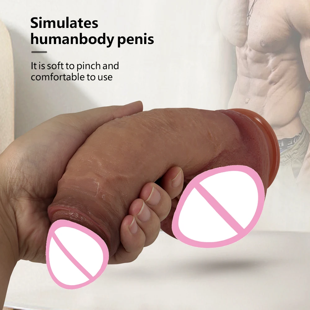 Realistic Dildo Strap-On Super Soft Silicone Big Penis with Suction Cup Flexible G-spot Curved Shaft and Ball For Women lesbian