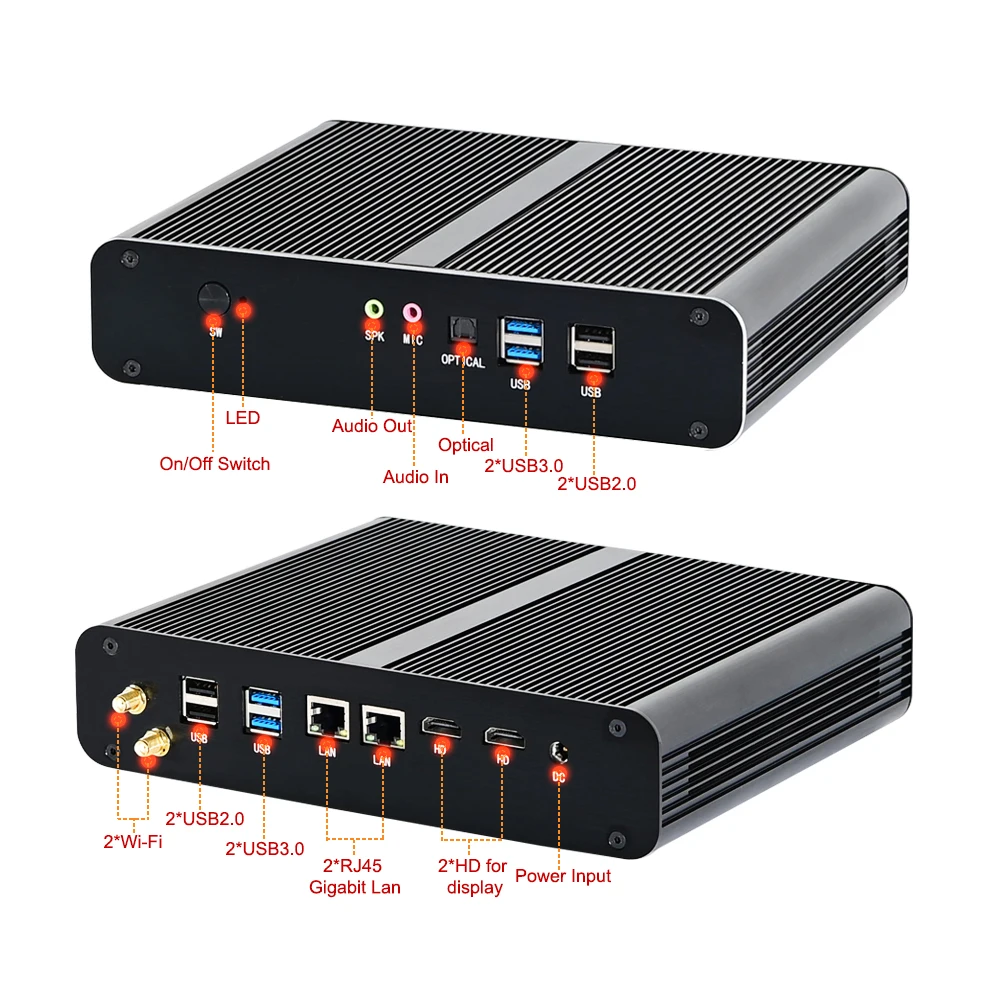 Eglobal 핫셀링 V7 팬 미니 PC 인텔 코어 i5 1035G4 i7 1065G7 DDR4 듀얼 HDMI 15W 강력한 데스크탑 컴퓨터 Wifi SIM 2*RJ45