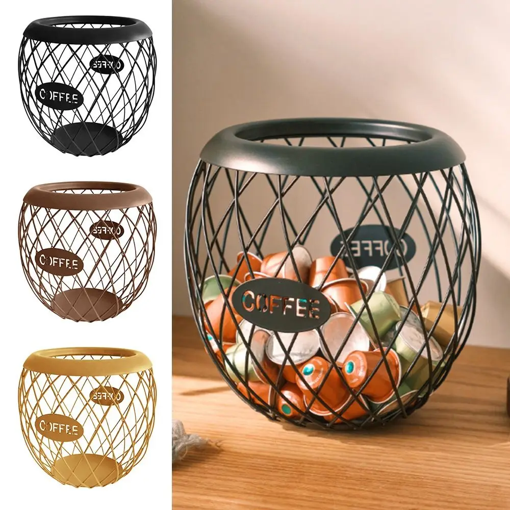 

Multicolor Coffee Pod Storage Basket Iron Multipurpose Counter Coffee Pod Holder Round Large Capacity Organizer Basket
