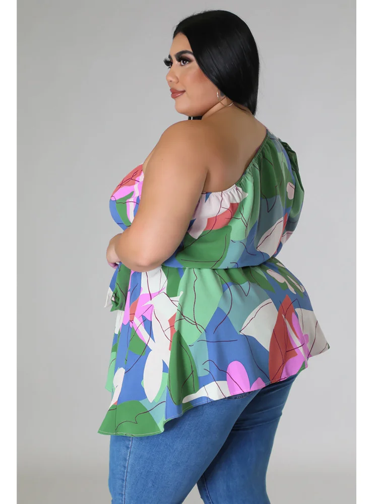 Wmstar-Flor Feminina Impresso Blusa de Manga Única, Plus Size Tops, Blusas, Bandagem, Roupas de Verão, Atacado, Dropshipping, Novo