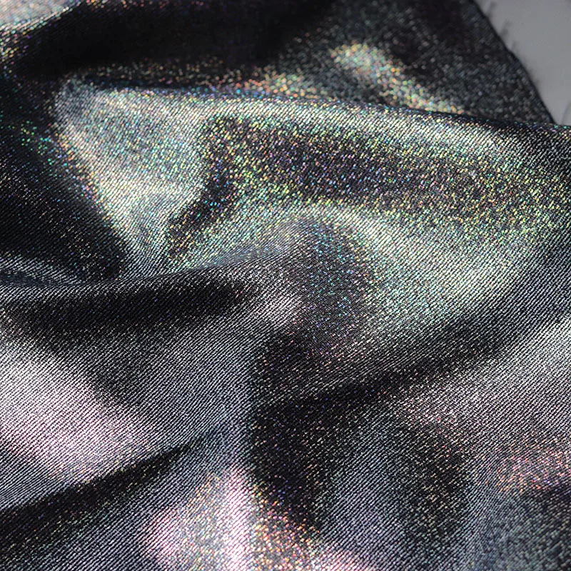 Bronzing Golden Denim Fabric Glitter Washed By The Meter Laser Silver Cloth For Clothes Coats DIY Sewing Plain Thickened Textile