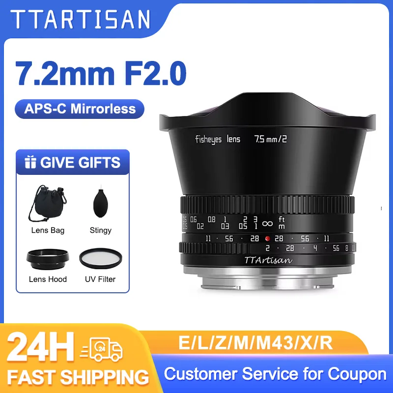 TTArtisan 7.5mm F2 Fisheye Large Aperture Manual Foucs Lens for Sony E A7C Nikon Z Z8 ZFC Fuji X XT5 XS10 Canon RP R50 Lei L M43