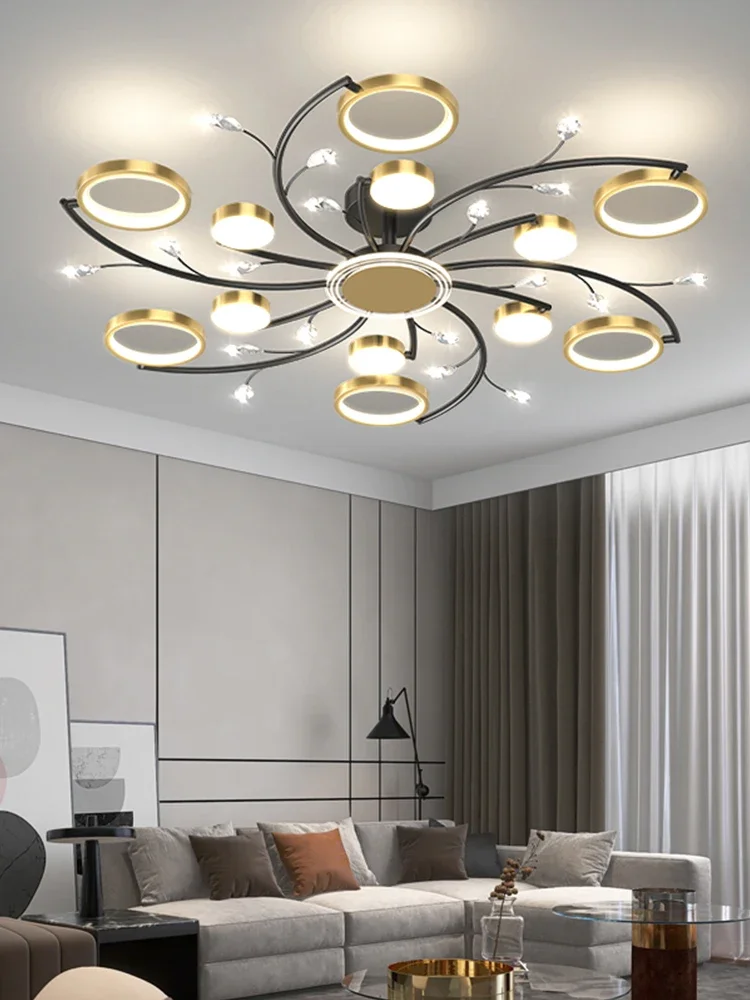 Imagem -02 - Modern Led Chandelier For Living Room Ouro Alumínio Luxo Luzes Pingente Quarto Sala de Estudo Cristal Lâmpadas Decorativas Decoração k9