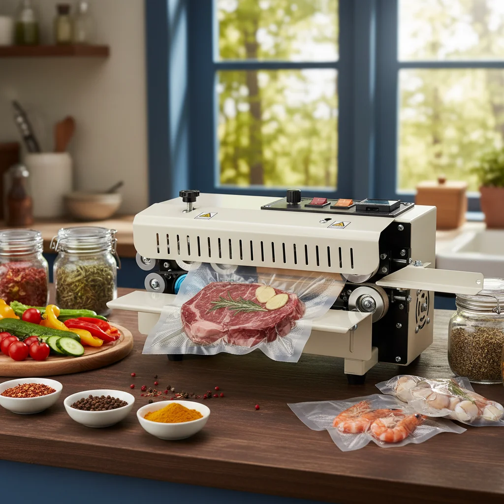 

Автоматическая машина непрерывного запечатывания, горизонтальный упаковщик пакетов мощностью 600 Вт с регулируемой скоростью и температурой, 110 В для промышленных продуктов питания