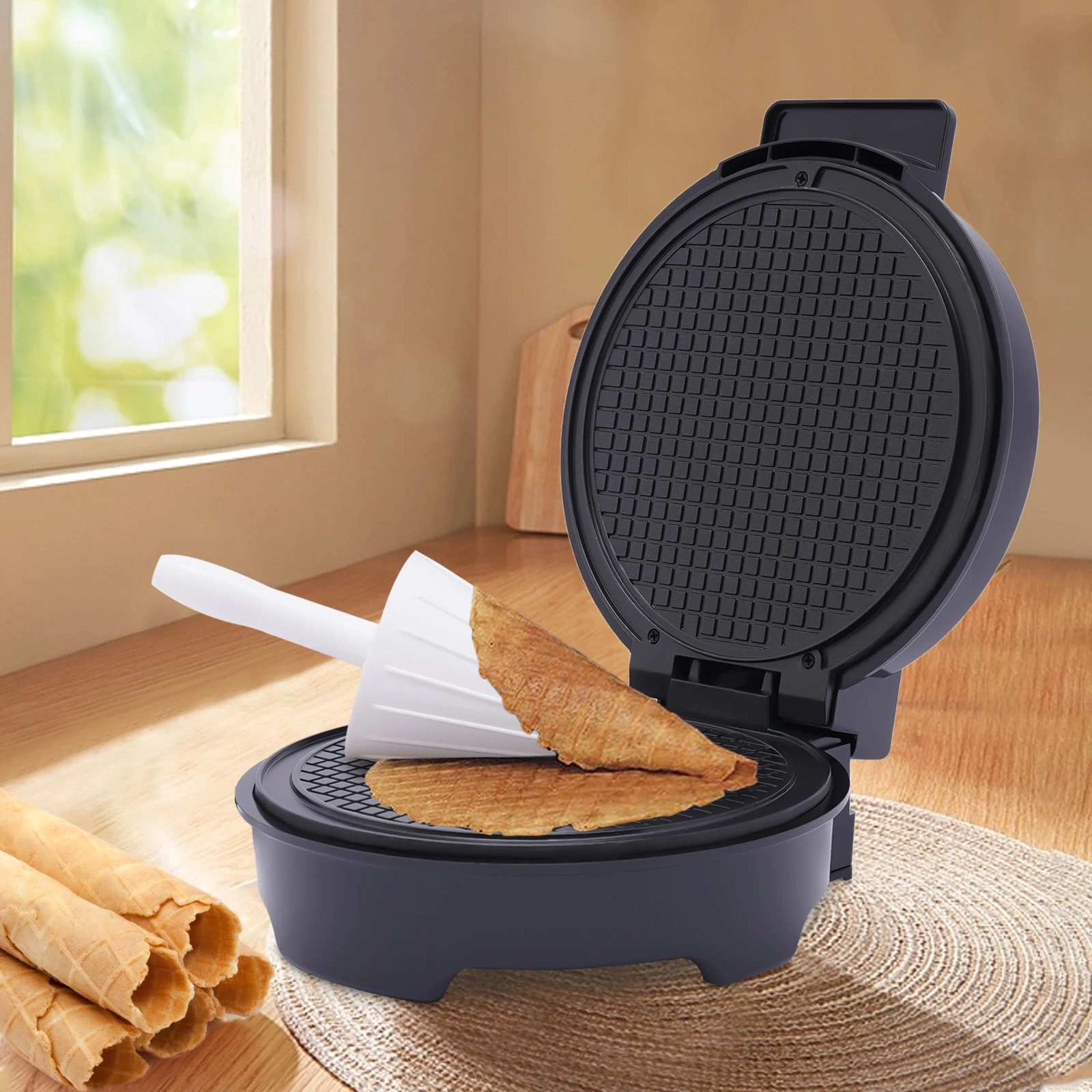 Máquina para hacer rollos de huevos de 1200W, máquina eléctrica para hacer conos de gofres, máquina para hacer conos de gofres de helado de 220V