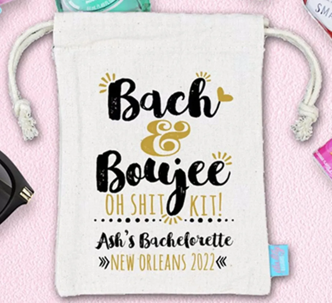 20pcs Bach and Boujee Oh Schit Kit Bachelorette Party Hangover Kit- Heavy Weight Cotton Canvas Double Drawstring Mini Favor Bags