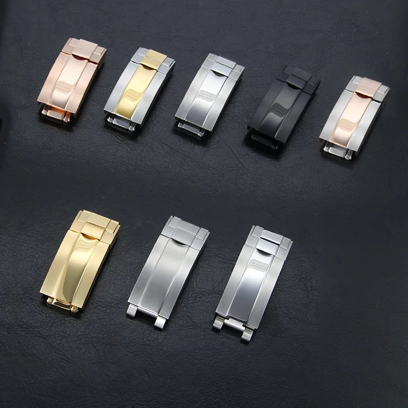 9mm 16mm Stainless steel folding buckle glide lock for Rolex submariner Oysterflex Daytona GMT watch band strap Deployment clasp