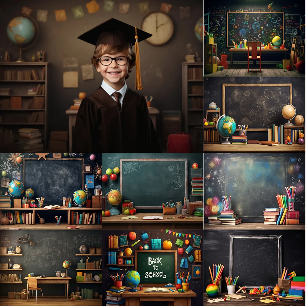 Mocsicka Back To School Photography Background World Globe Bookshelf Kids Birthday Party Backdrops Decor Studio Props Banner