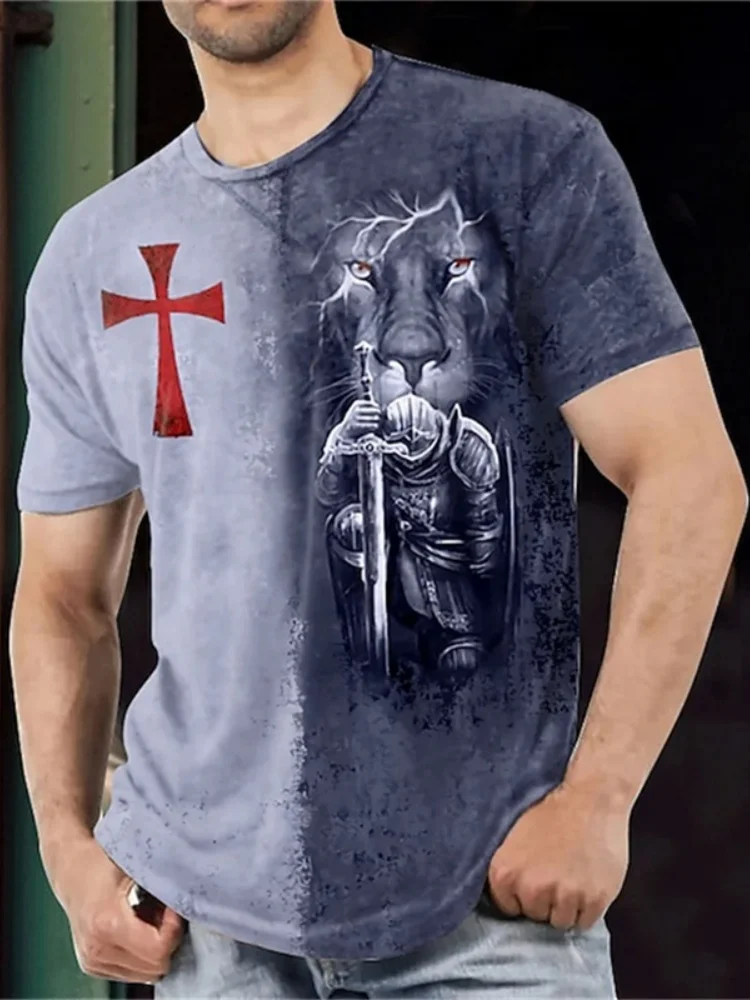 

Crusader Knights Print Men's T Shirt Hip Hop Trend Harajuku Vintage Clothes Casual O-neck Short Sleeve Tops Summer Loose 3D Tees