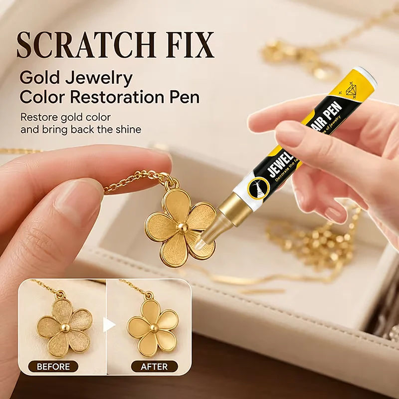 Jewelry Repair Pen. Touches Up Faded/Worn, Restores Color & Golden Luster. for Necklaces, Bracelets & More. Portable, Safe