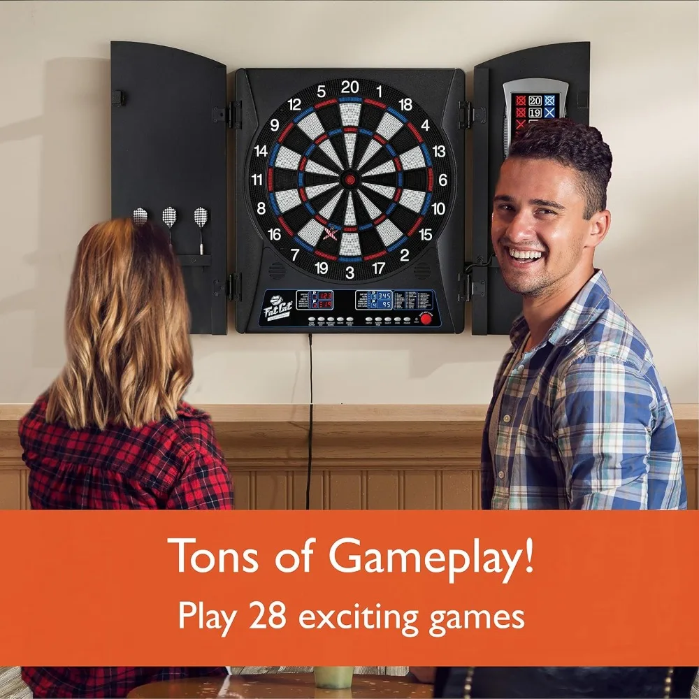 

Mercury Electronic Dartboard, Built In Cabinet Doors With Integrated Scoreboard, Dart Storage For 6 Darts,