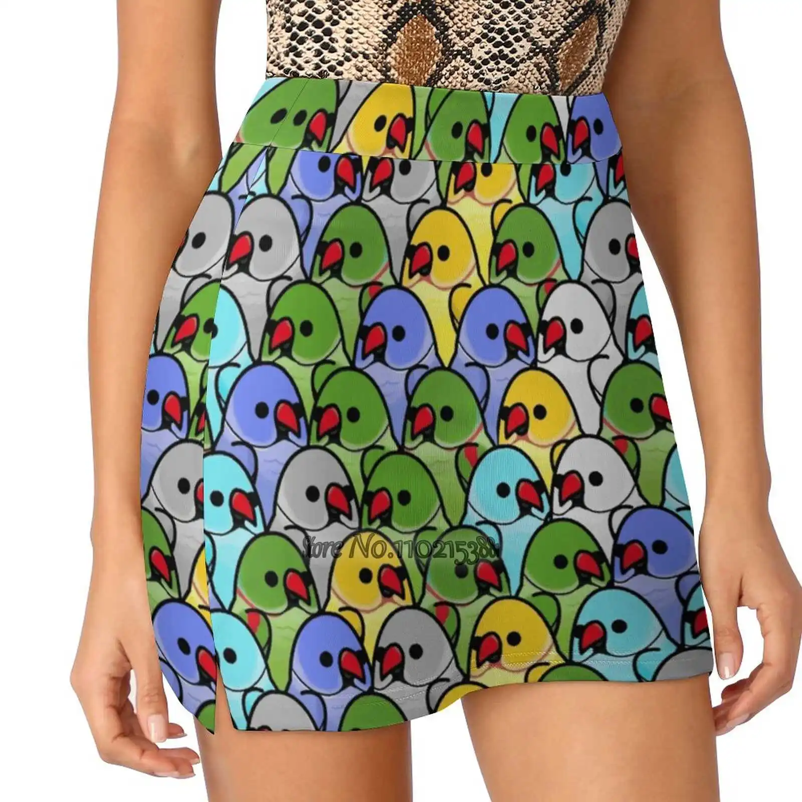 

Too Many Birds! - Ringneck Squad Women Mini Skirt Two Layers With Pocket Skirts Sport Fitness Running Skorts Bird Birds Cute