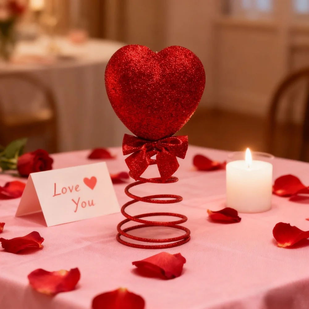 

Red Heart Bowknot Spring Ornament Christmas Tree Top Decoration Birthday Party Wedding Anniversary Valentine's Day Table Decor