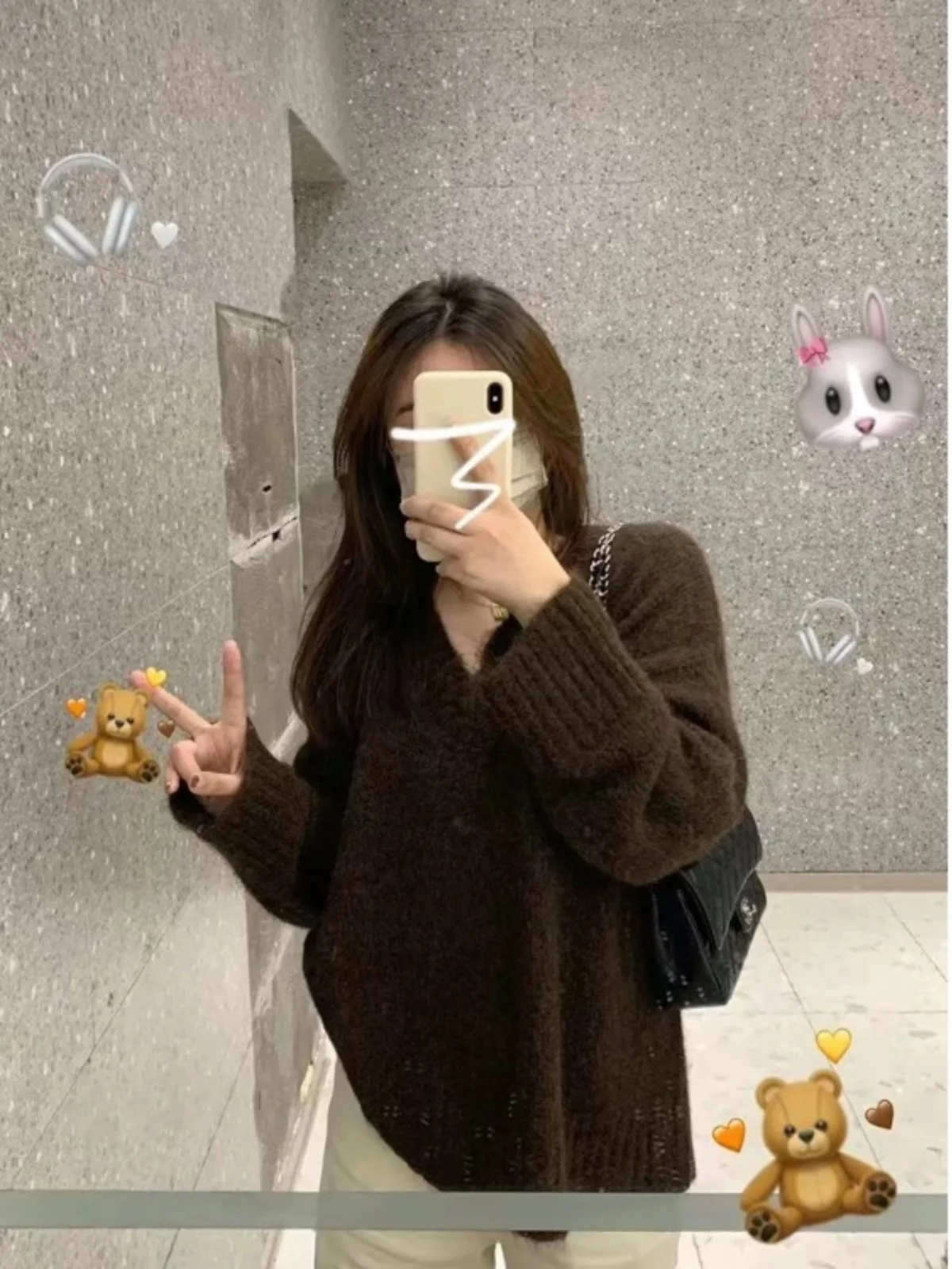 세이 브라운 티엔드 니트 루즈 캐주얼 브이넥 스웨터 여성용 봄 가을 고급감 부드러운 캐주얼 니트 탑