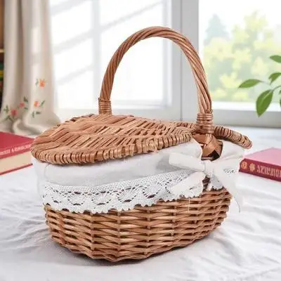 

Large H Lid for Flower Costume Outdoor Picnic Shopping Harvest Picnic Basket Costume Storage Container Vintage Basket