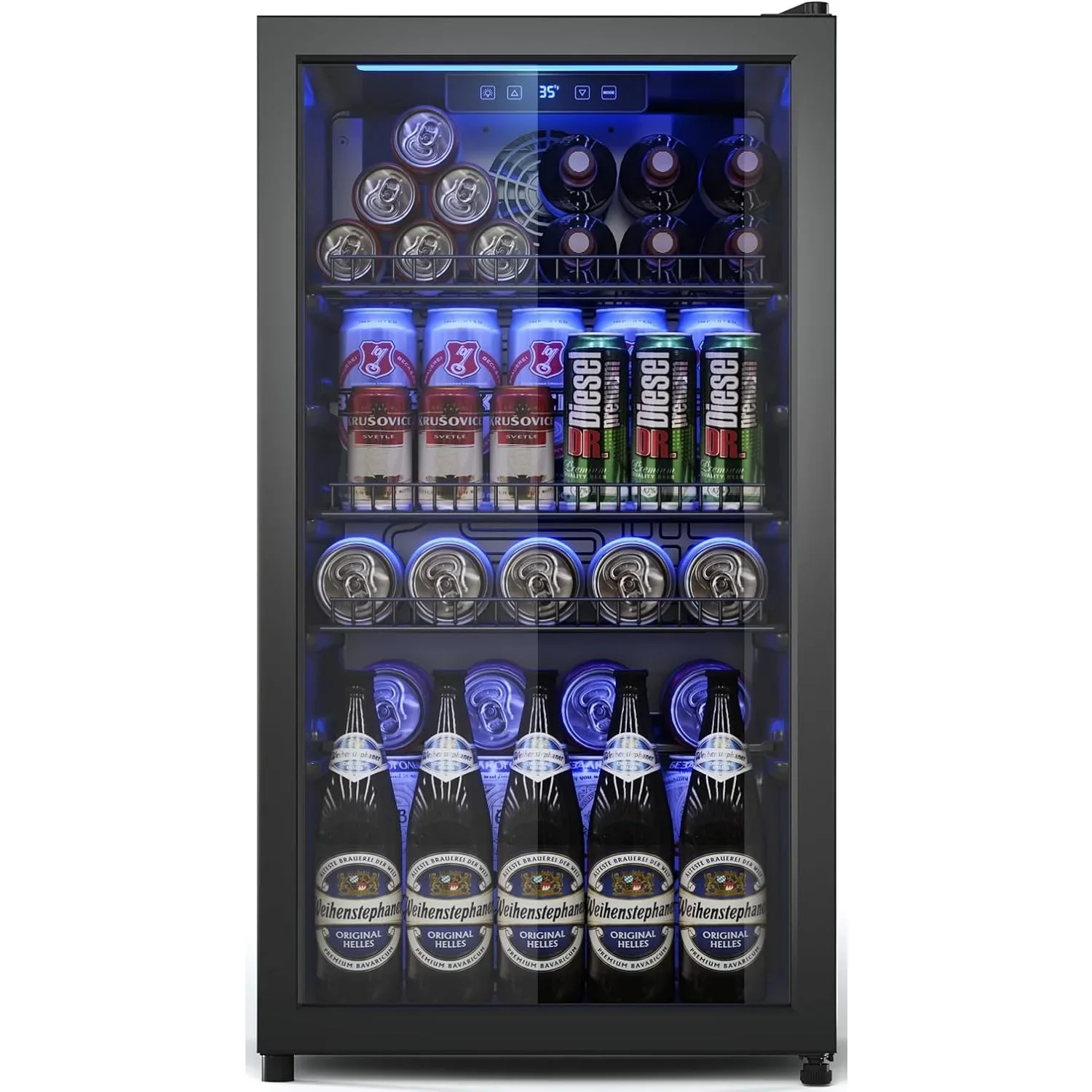 3.2 Cu.Ft 130-Can Glass-Door Mini Beverage Cooler with Adjustable Shelves for Beer Wine Soda - Energy Star Certified Customized