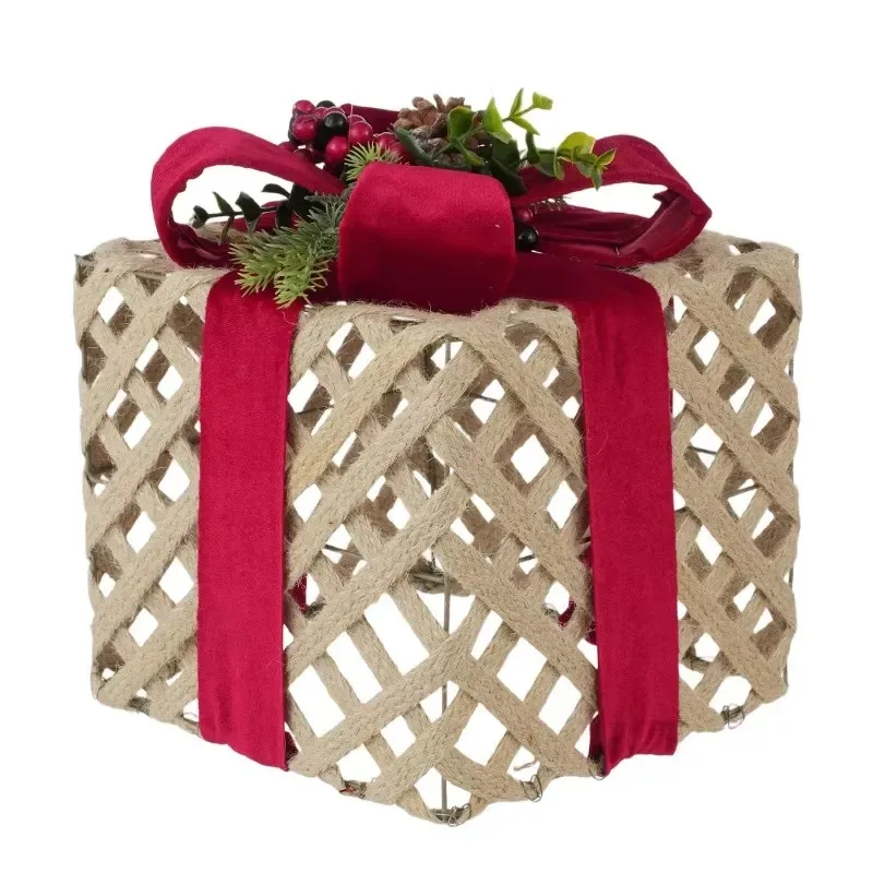 Three-piece Christmas wrought iron gift box, ironing sticker decoration, pine cone decoration, reindeer shape, modern